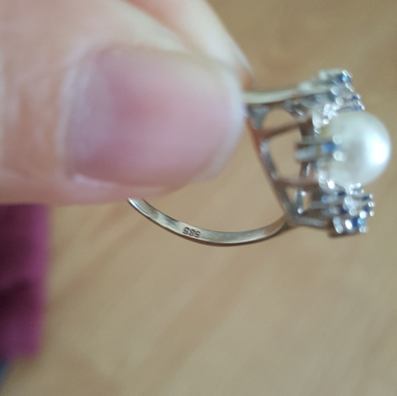 COPY - Pearl and sapphire ring, 14k white gold - Picture 3 of 3